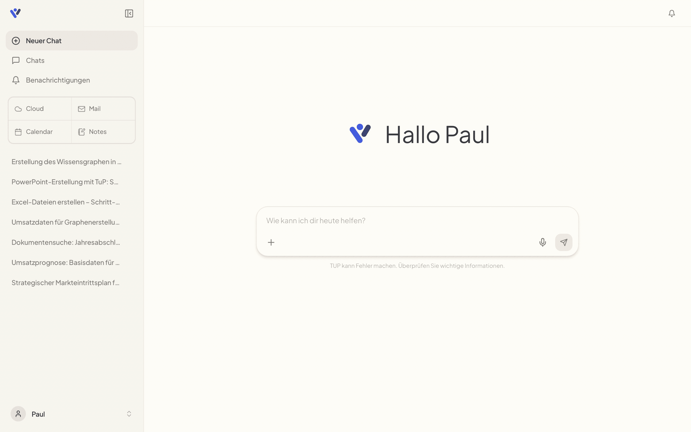 TUP KI-Plattform – Chat-Oberfläche